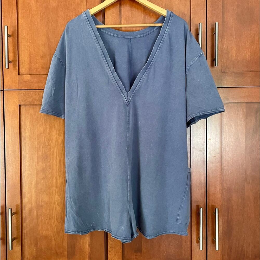 Free People Movement Hot Shot Tee Romper Blue Indigo Size Large - Picture 8 of 13